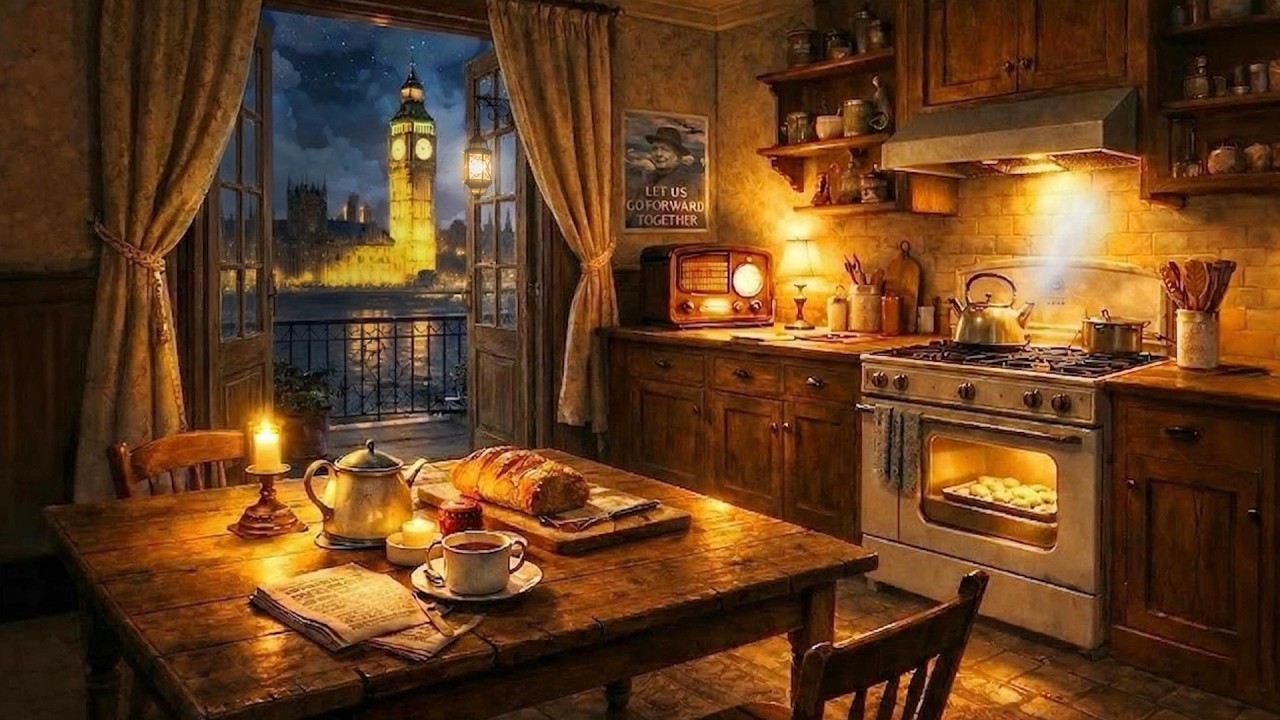 1940s Soft Jazz in a Townhouse Kitchen | Warm Candles and a Cozy Night