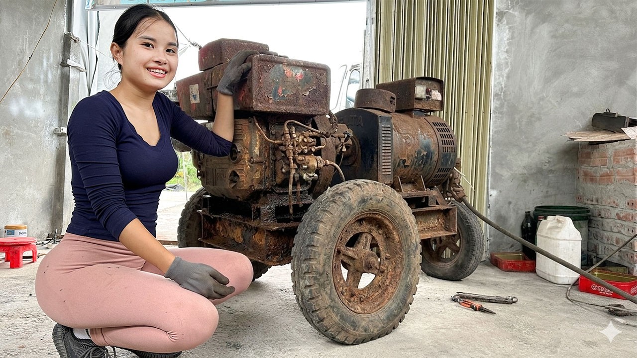 Girl's Challenge: Scrap Diesel Engine Restoration | Timelapse Full Rebuild to Like New