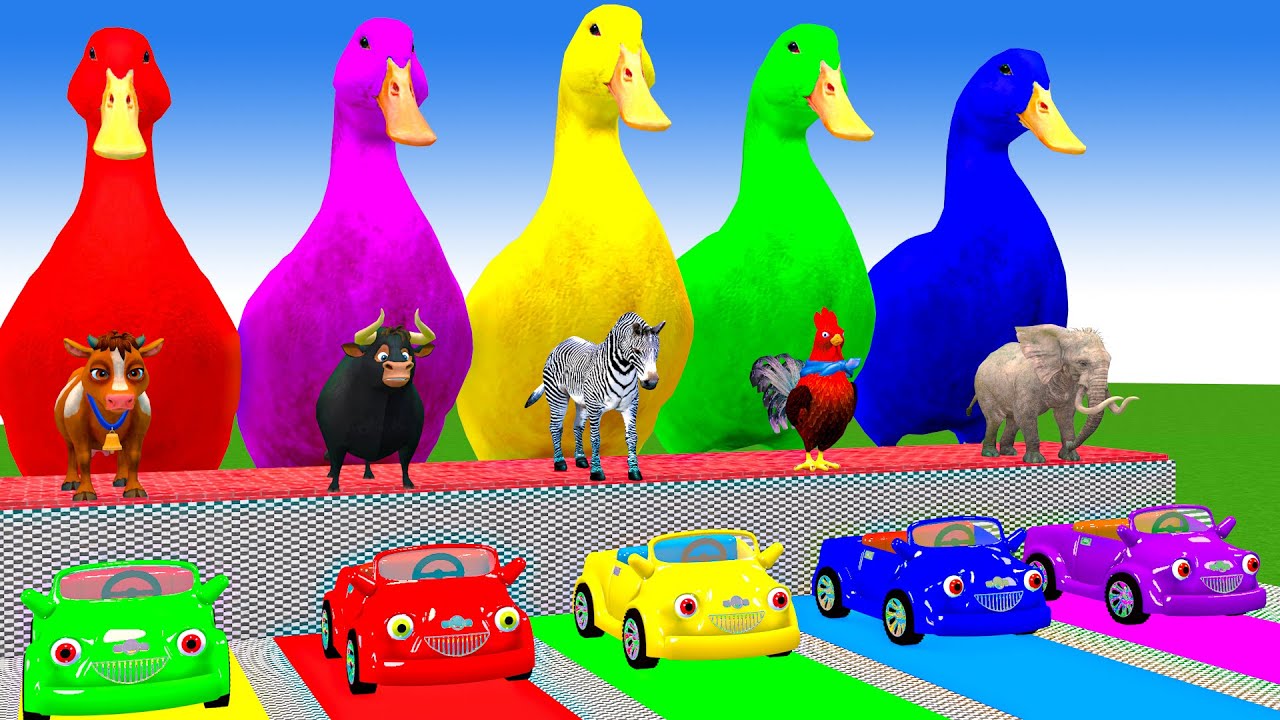 Long Slide Game with Cow Elephant Gorilla Hippopotamus Tiger 3d Animal Game Funny 3d Animals