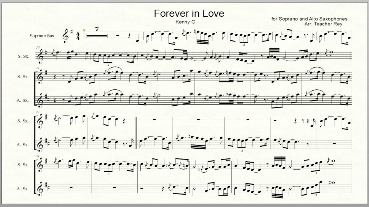 FOREVER IN LOVE (Kenny G) - Soprano and Alto Saxophone Duet | Play-along Music Sheet