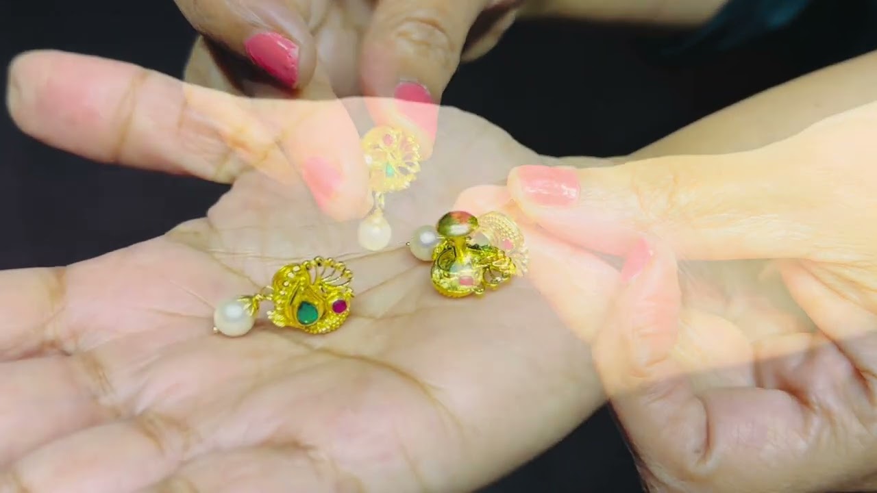 22K Gold Earrings for Women With Color Stones & Culture Pearls - GER17117