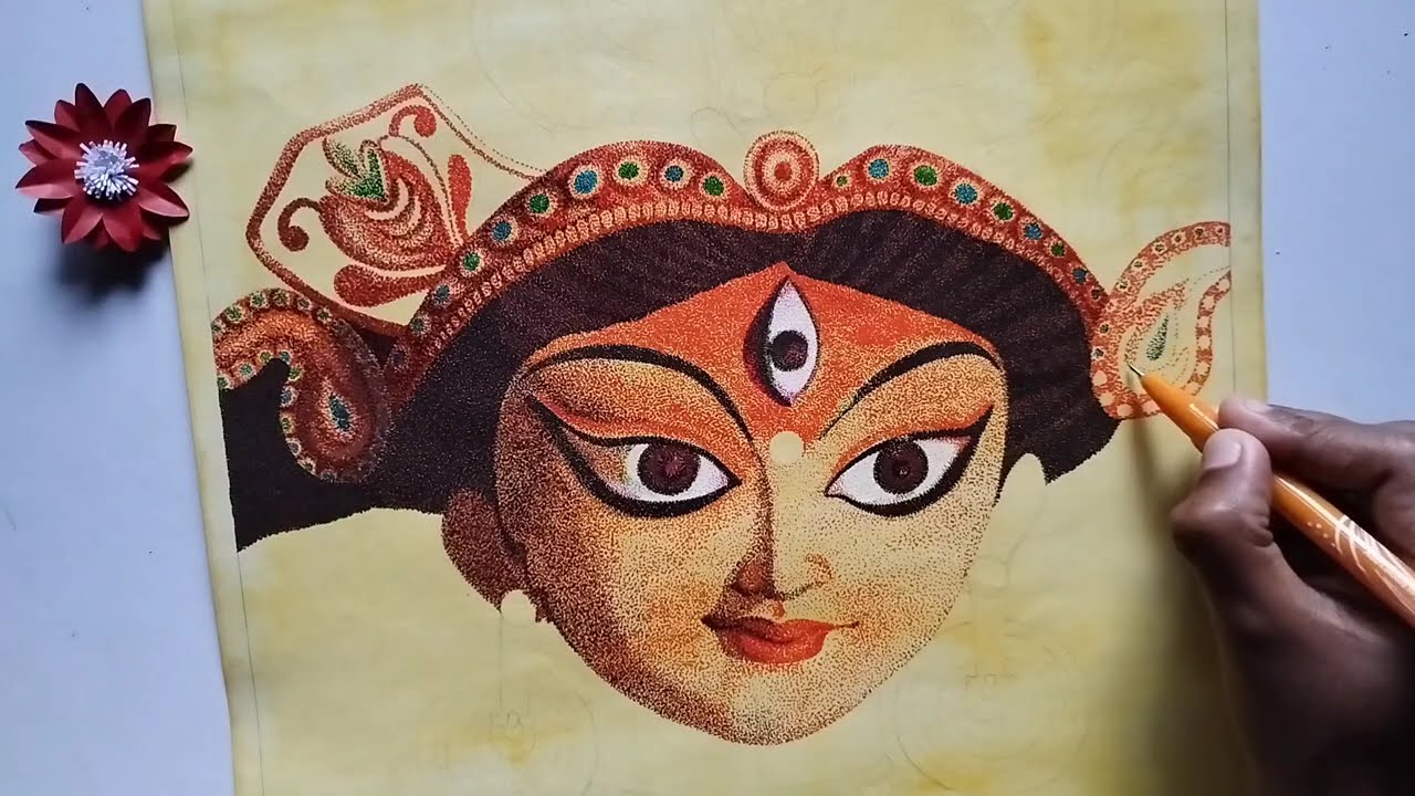 মা দূর্গা Painting | Stippling Art #16 | Durga Puja Special Portrait of Maa Durga in Stippling form 