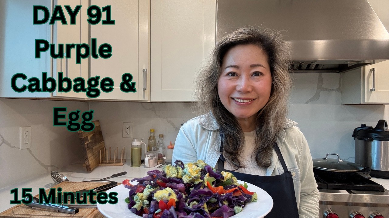 💜🥬🍳DAY 91 - Purple Cabbage and Egg Stir Fry #video #purplecabbage #chinesefood #vegetarian