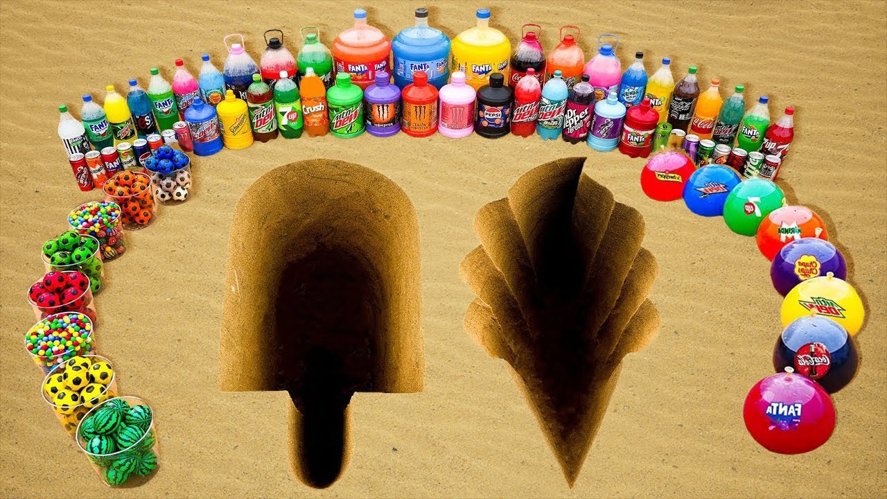 How to make Rainbow Ice Cream with Cement & Orbeez, Big Fanta, Pepsi, Coca Cola vs Mentos