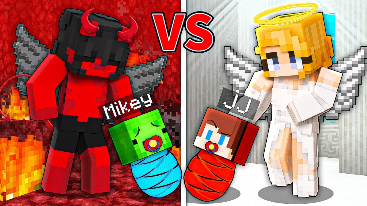JJ and Mikey ADOPTED by ANGEL and DEVIL Family in Minecraft Challenge Maizen JJ Mikey NOOB vs PRO