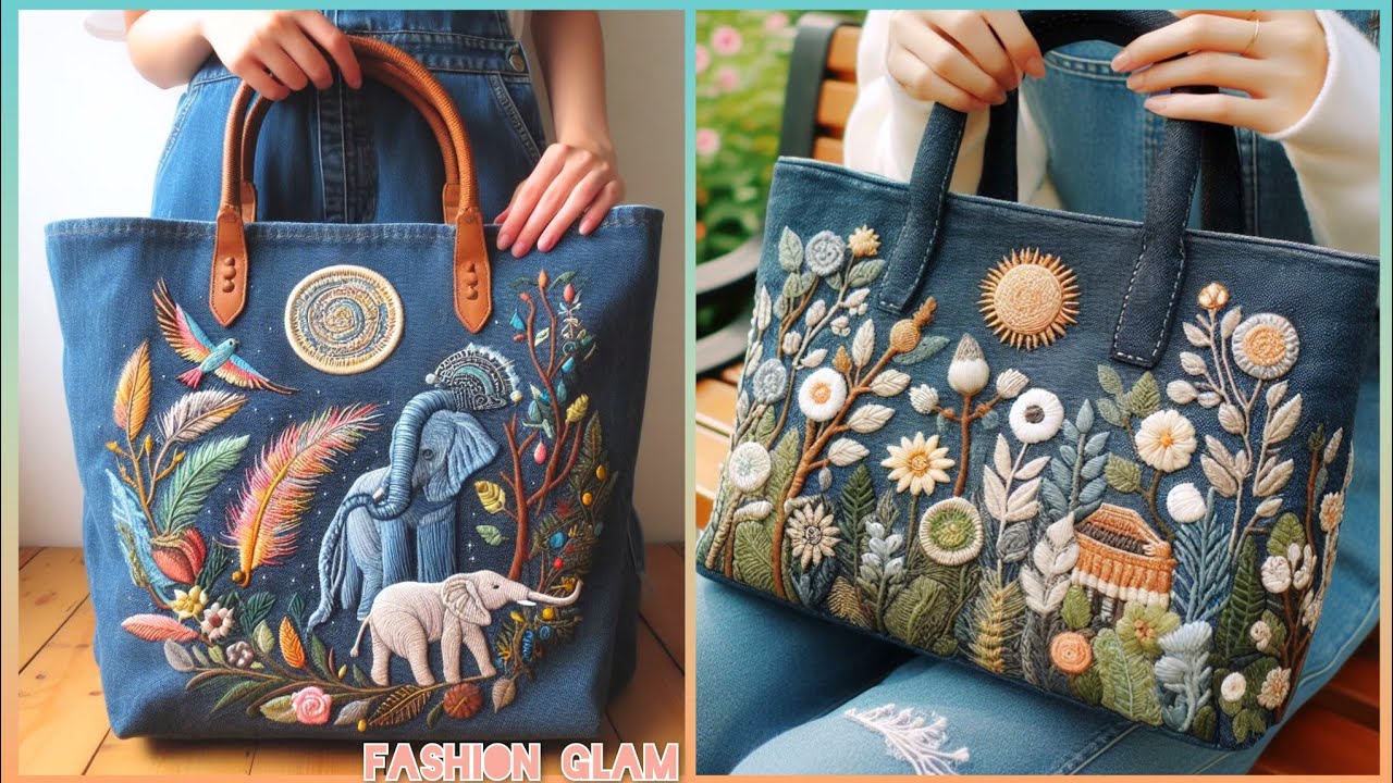 Latest Hand Embroidered Denim Tote Bags Design And Patterns 2024