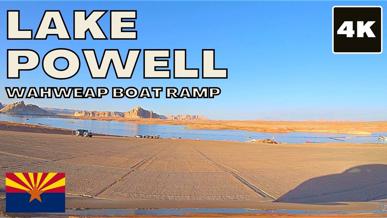 Lake Powell 4K drive - Wahweap Boat Ramp (Low Water! - Water is Gone!) - Page, Arizona