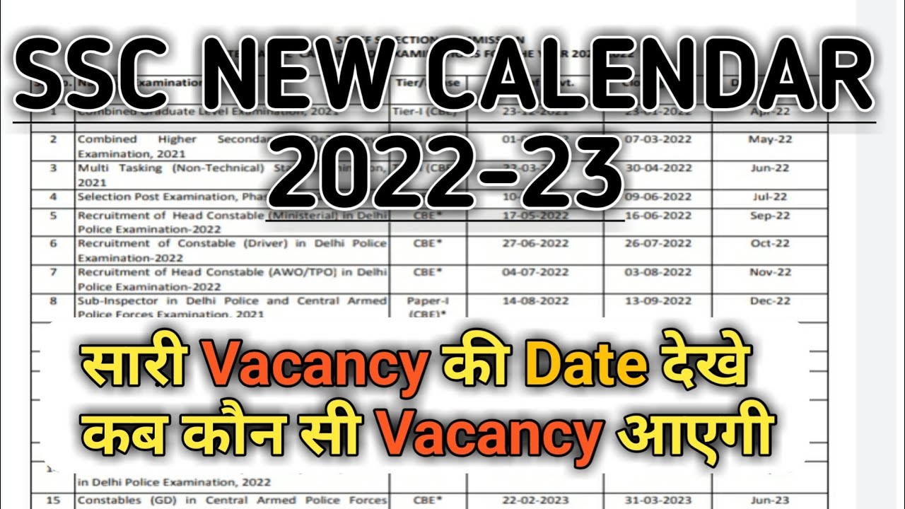 SSC Exam Calendar 2022 || SSC New Schedule 2022 Calendar || SSC Upcoming Exam 2022 Calendar