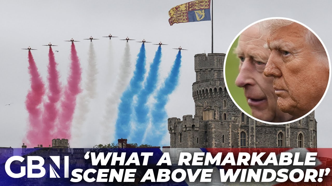Spine-tingling moment RAF Red Arrows fly over Windsor for Donald Trump's royal welcome