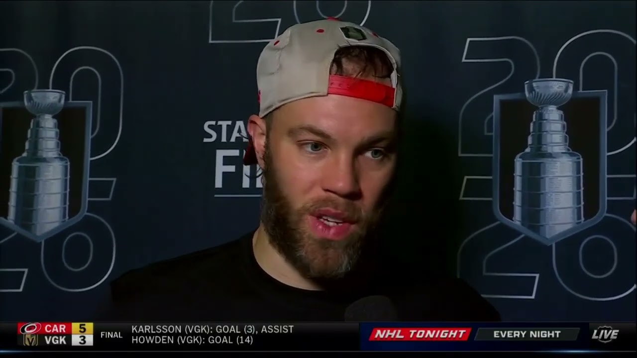 Taylor Hall speaks with Kathryn Tappen after the Hurricanes' Game 4 win