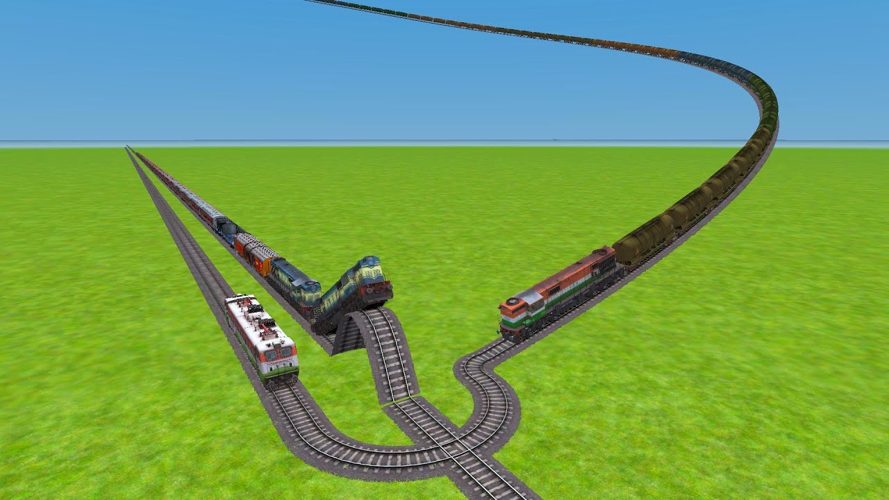 Three Trains crossing carefully At Bumpy Forked Lines Zig Zag Tracks || train simulator gameplay 