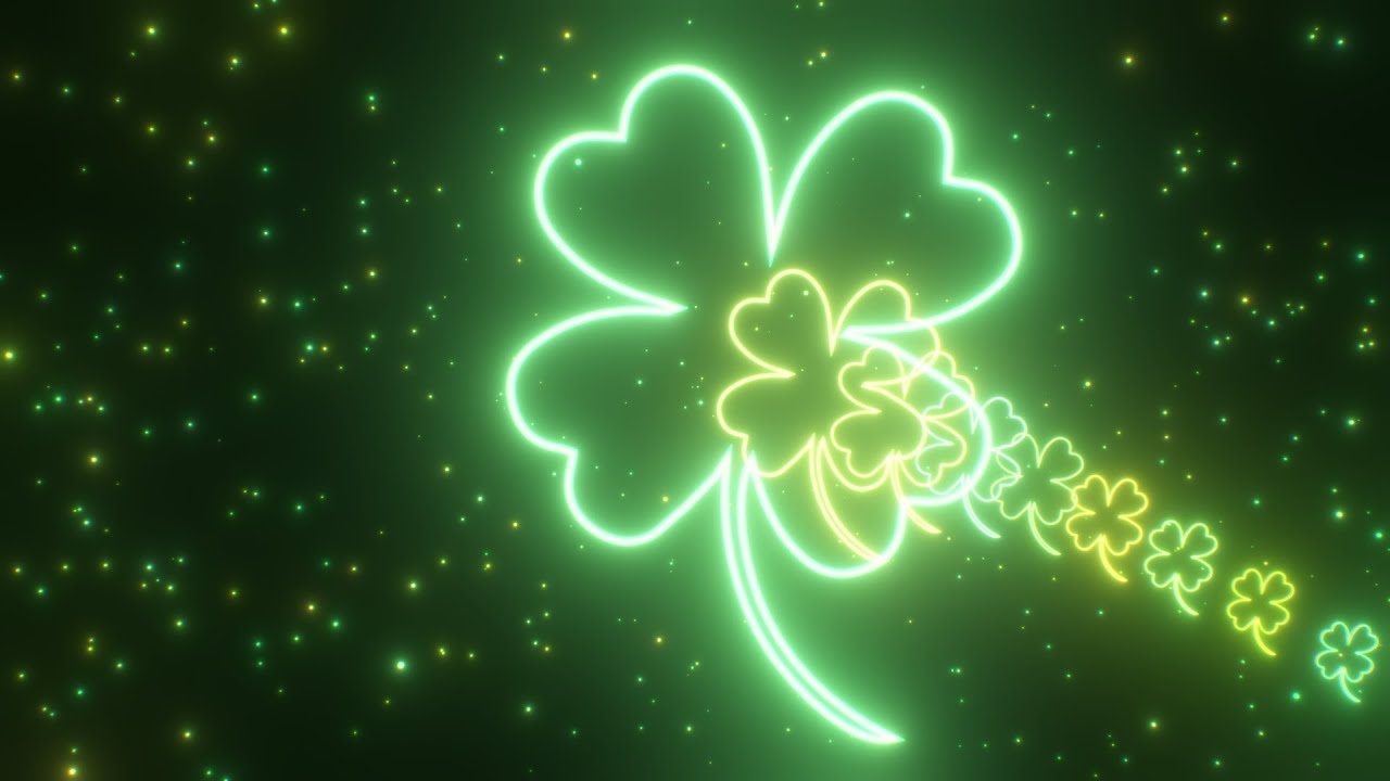 Saint Patricks Day Shamrock Four Leaf Clover Green Glow Neon Tunnel 4K Moving Wallpaper Background