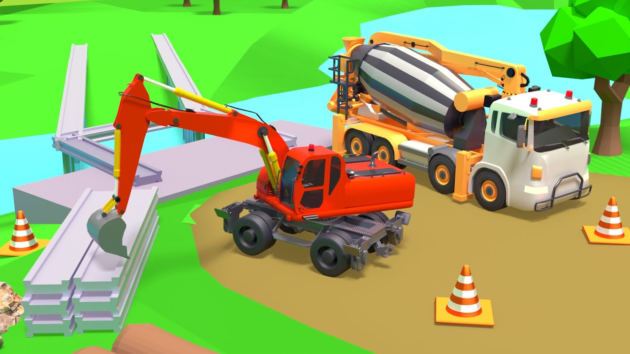 Building a Bridge with Excavators & Cement Mixers | 3D Construction Animation