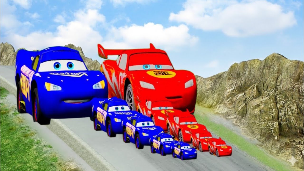 Big   Small McQueen vs Chick Hicks vs Tow Mater vs King Dinoco vs Duch Hudson   BeamNG Drive720P HD