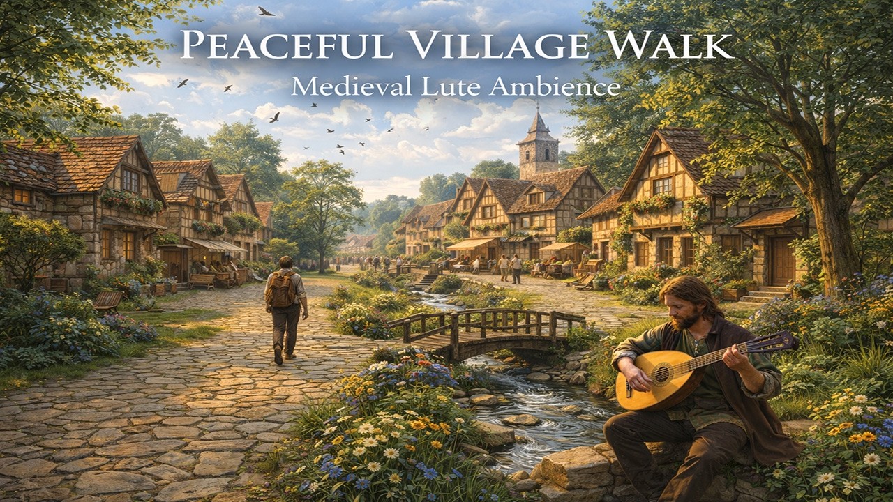 Peaceful Village Walk – Medieval Lute Ambience for Relaxation, Study & RPG (1 Hour)
