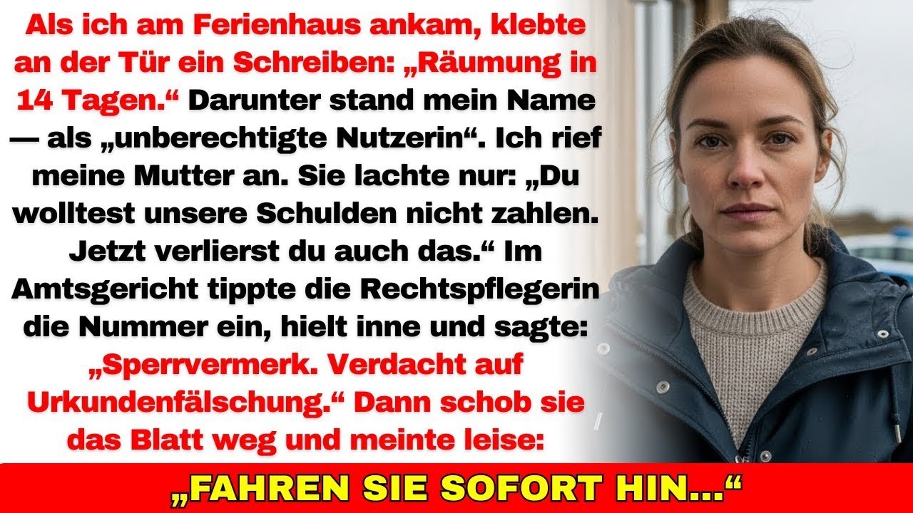 An meinem Ferienhaus klebte plötzlich die Räumungsankündigung—meine Eltern hatten Papiere gefälscht…
