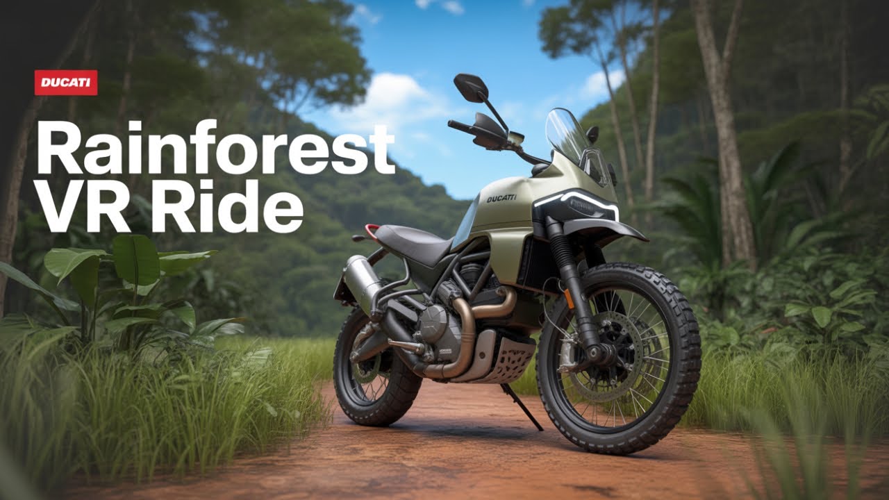 Ducati Desert X 360 VR Adventure Bike in the Rainforest