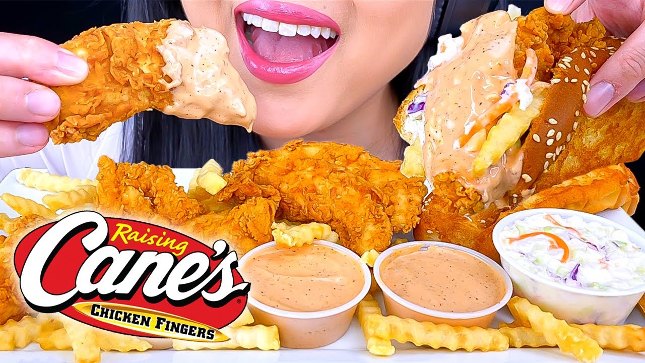 ASMR RAISING CANES FRIED CHICKEN FOOD HACK MUKBANG (EATING SOUNDS) EATING SHOW | ASMR Phan