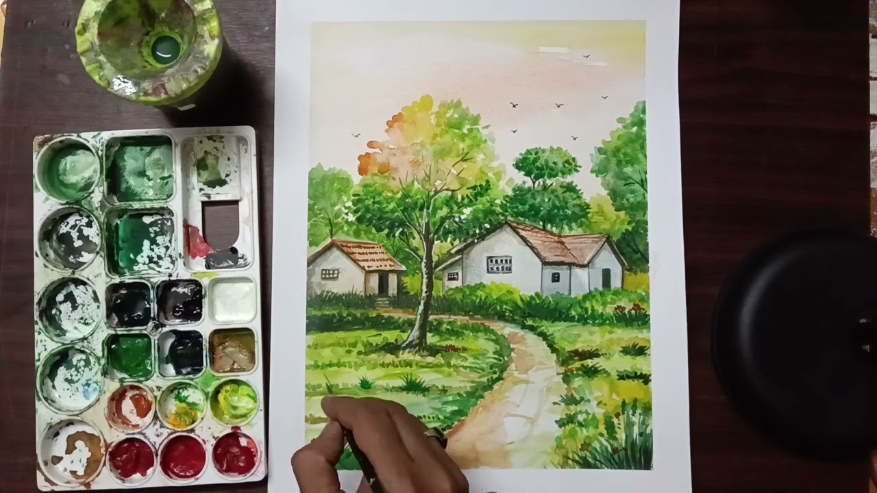 Watercolor landscape painting #artist Ram kumar prajapati 