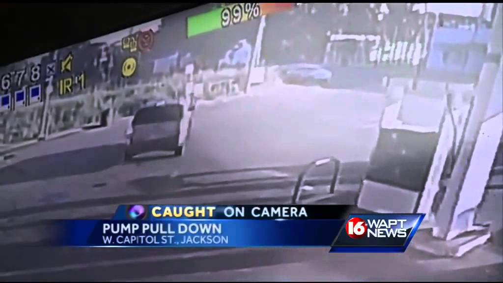 Woman drives off with gas pump