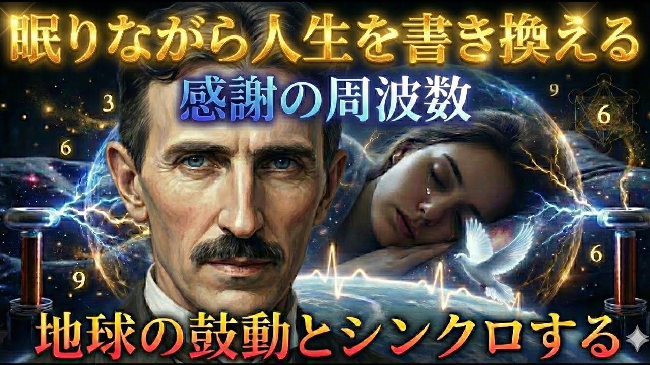 【人生激変】寝ている間に周波数を整える。地球の鼓動とシンクロする...宇宙の設計図と同期する奇跡の眠り【ニコラ・テスラ】周波数/成功哲学/感謝/寝ながら/瞑想/宇宙/偉人の言葉