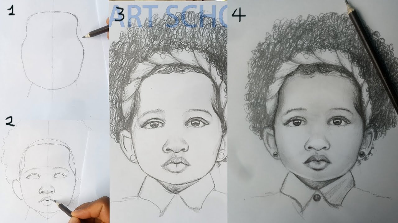 How to Draw a African American baby face Step by Step / how to draw African American girl