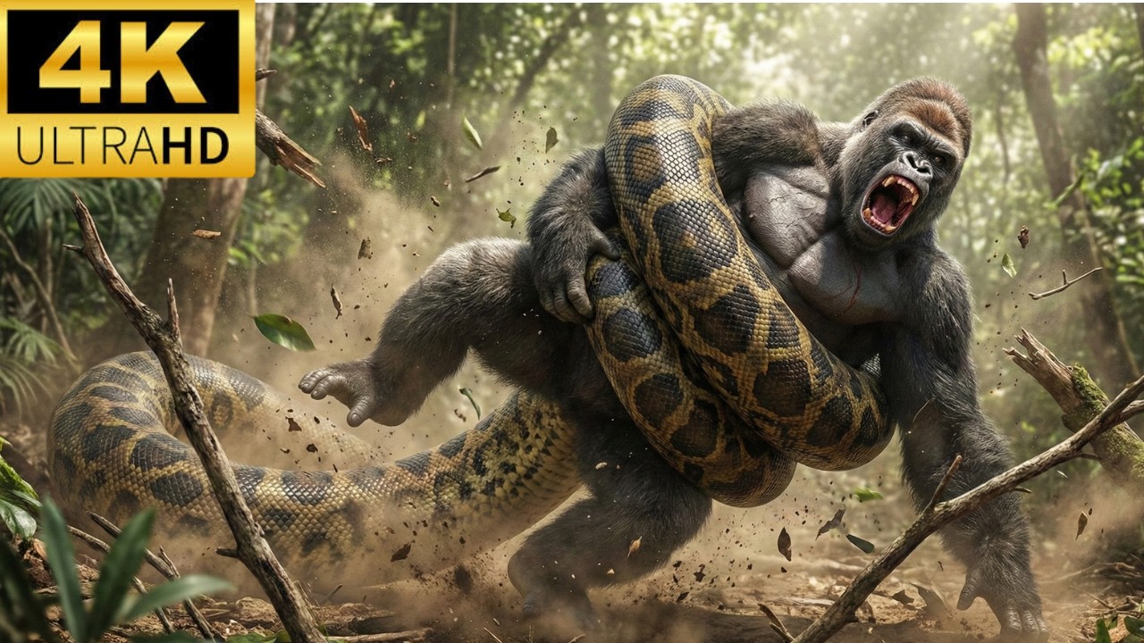 King Gorilla vs Titan Python 🐍  Fight for Survival