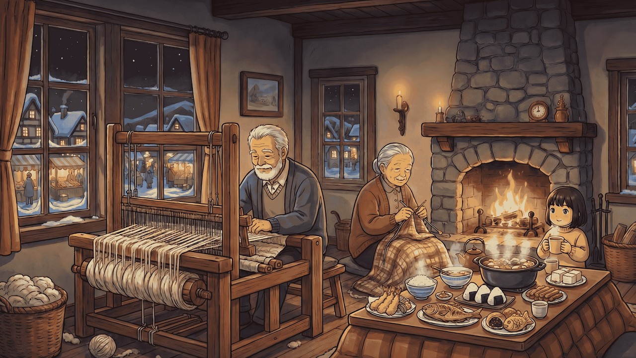 The Winter Days We Work in Silence ❄️ Weaving Coats, Snowy Market & Family Warmth | Ghibli ASMR