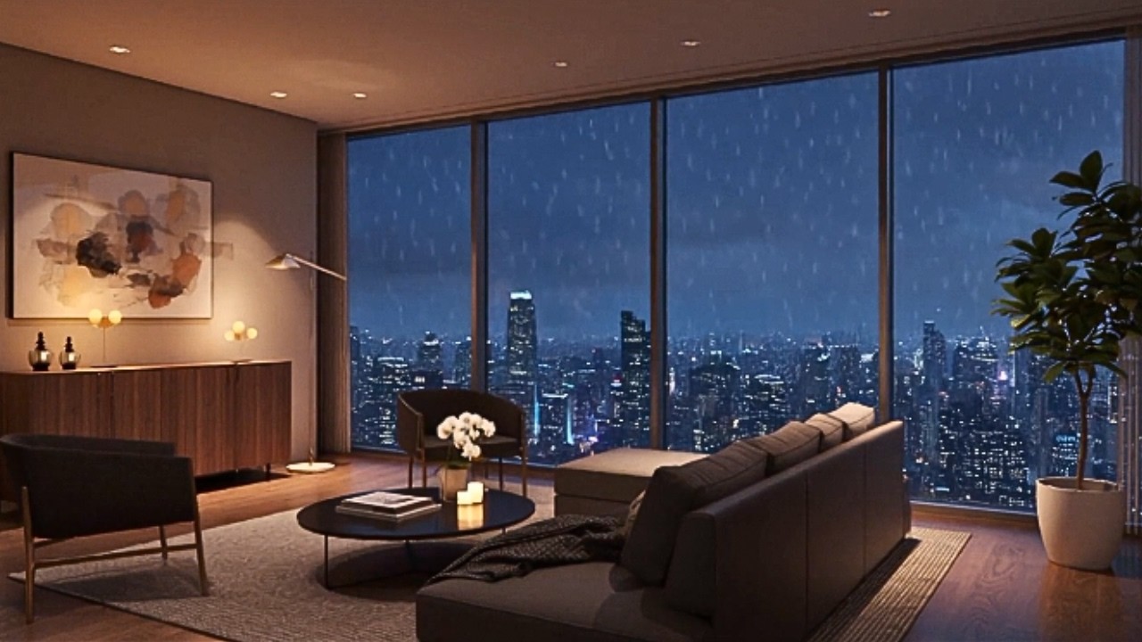 Rain Sounds for Sleeping | Luxury City Penthouse at Night | Deep Sleep Ambience
