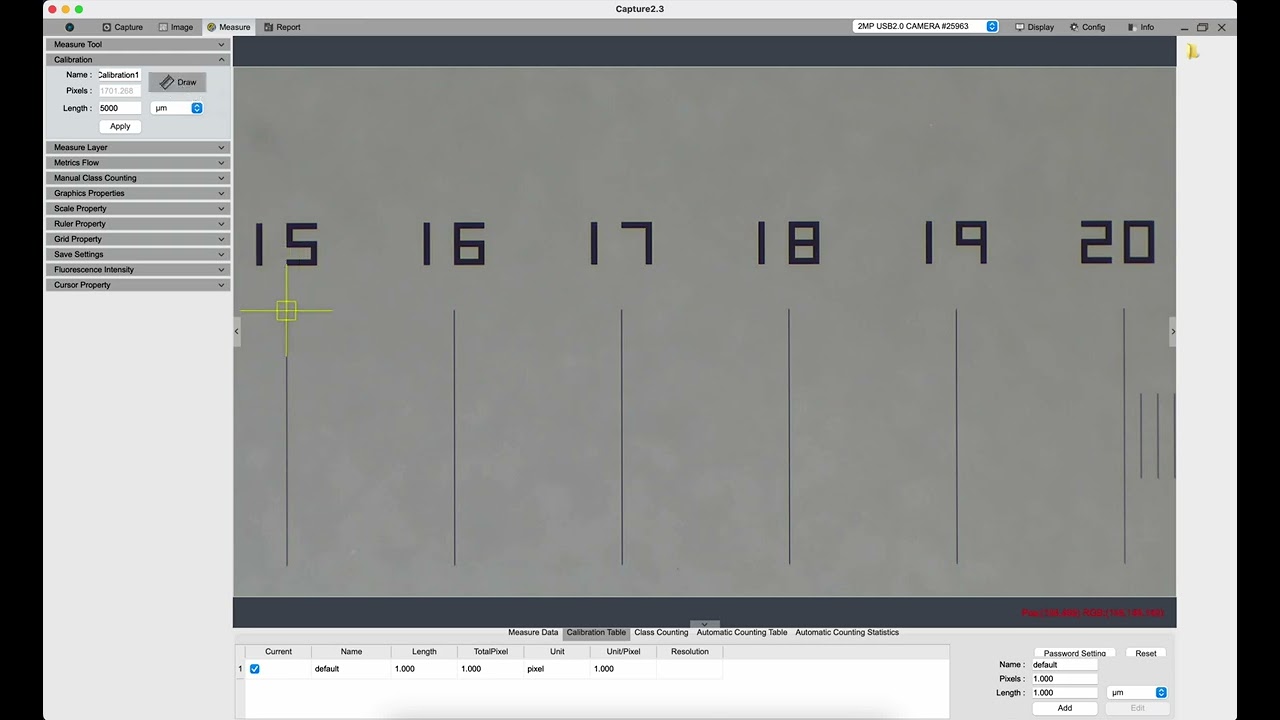 How to perform calibration and measurement with HD60 camera software?