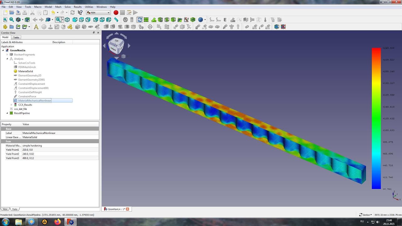Нелинейные свойства материала во FreeCAD FEM