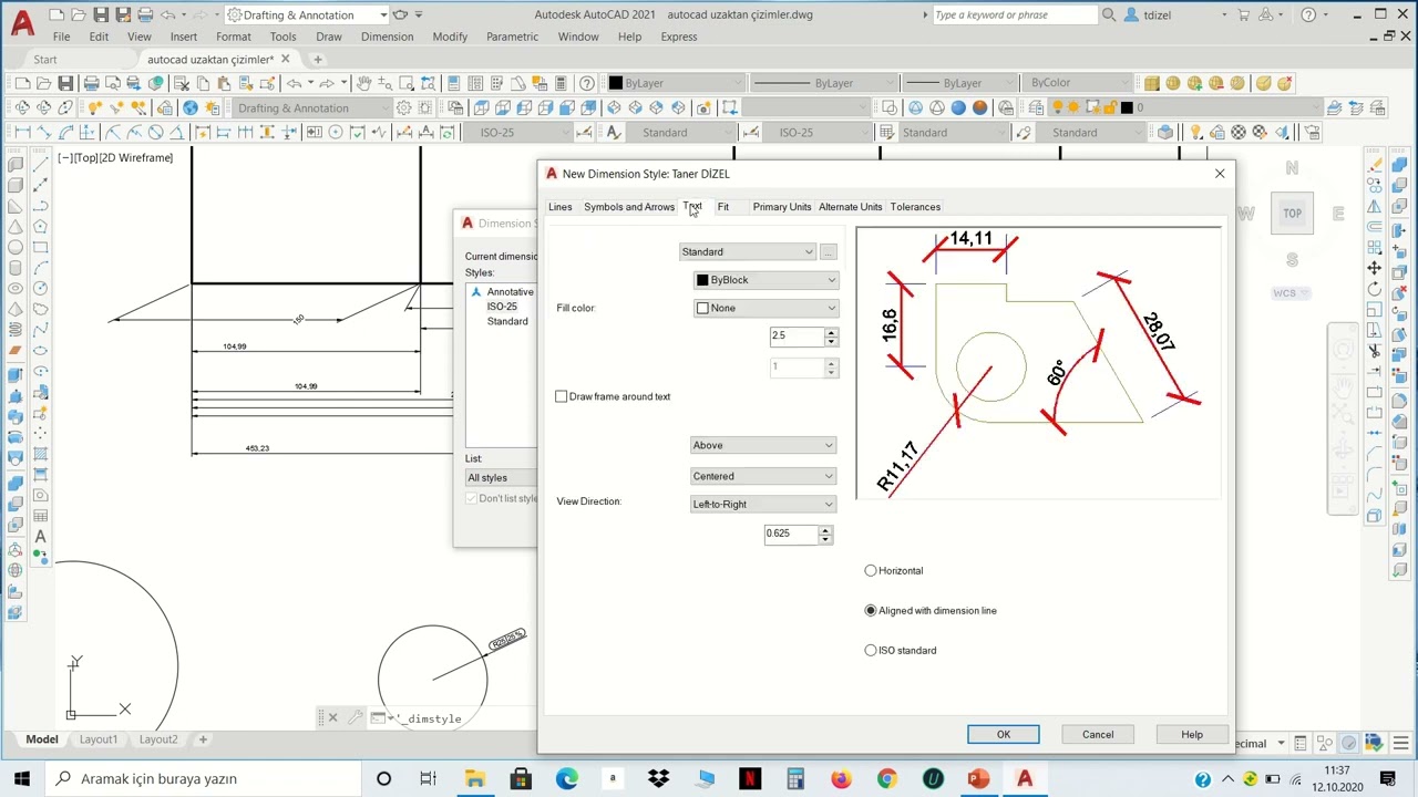 2D Autocad Dimension Style Manager Ölçülendirme ayarları