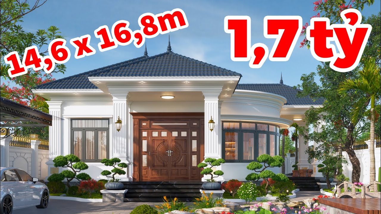 Biệt thự 1 tầng mái nhật tân cổ điển 11,6 x 14,8m | Mẫu nhà đẹp 2025 xây nhà trọn gói.