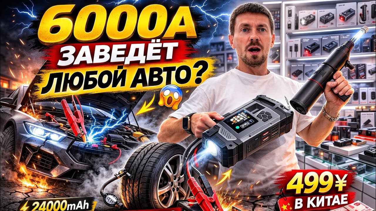 6000A Пусковое устройство + Автомобильный насос 2в1 🚗 Обзор с ценами в Китае | 24000mAh