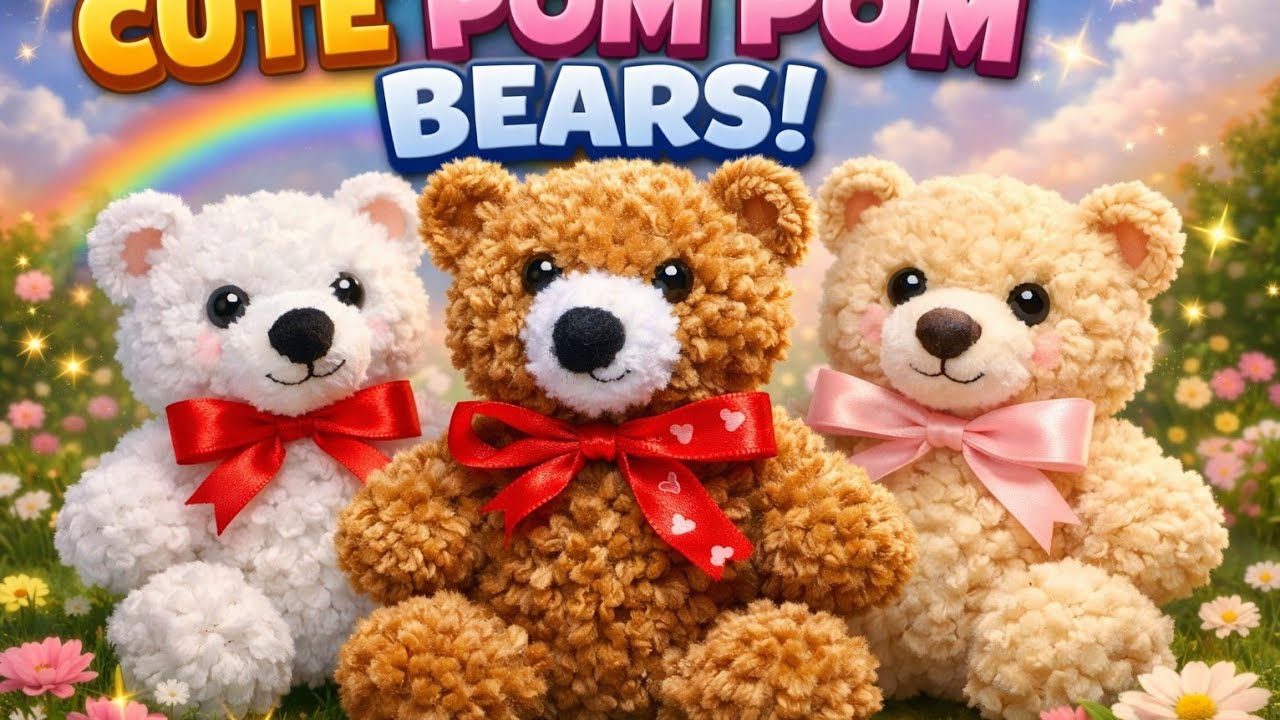 DIY Pom Pom Teddy Bears | Easy & Super Cute Yarn Craft