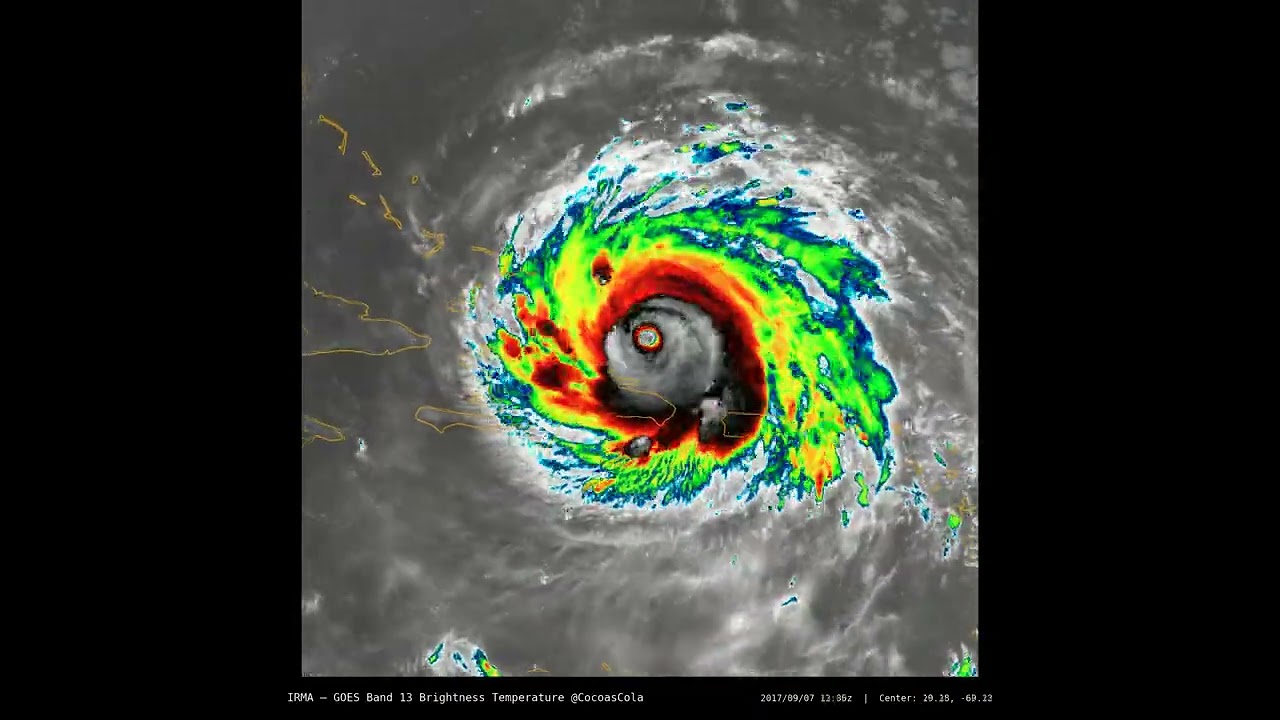 Major Hurricane Irma - GOES 16 Zoomed Out Band 13 Center Loop - Formation, Landfall(s), Dissipation