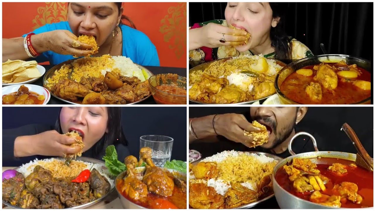 ASMR Eating Chicken Red Curry 🍛 With Rice,  Big Bite 😋 Compilation || Mukbang Eating Show||