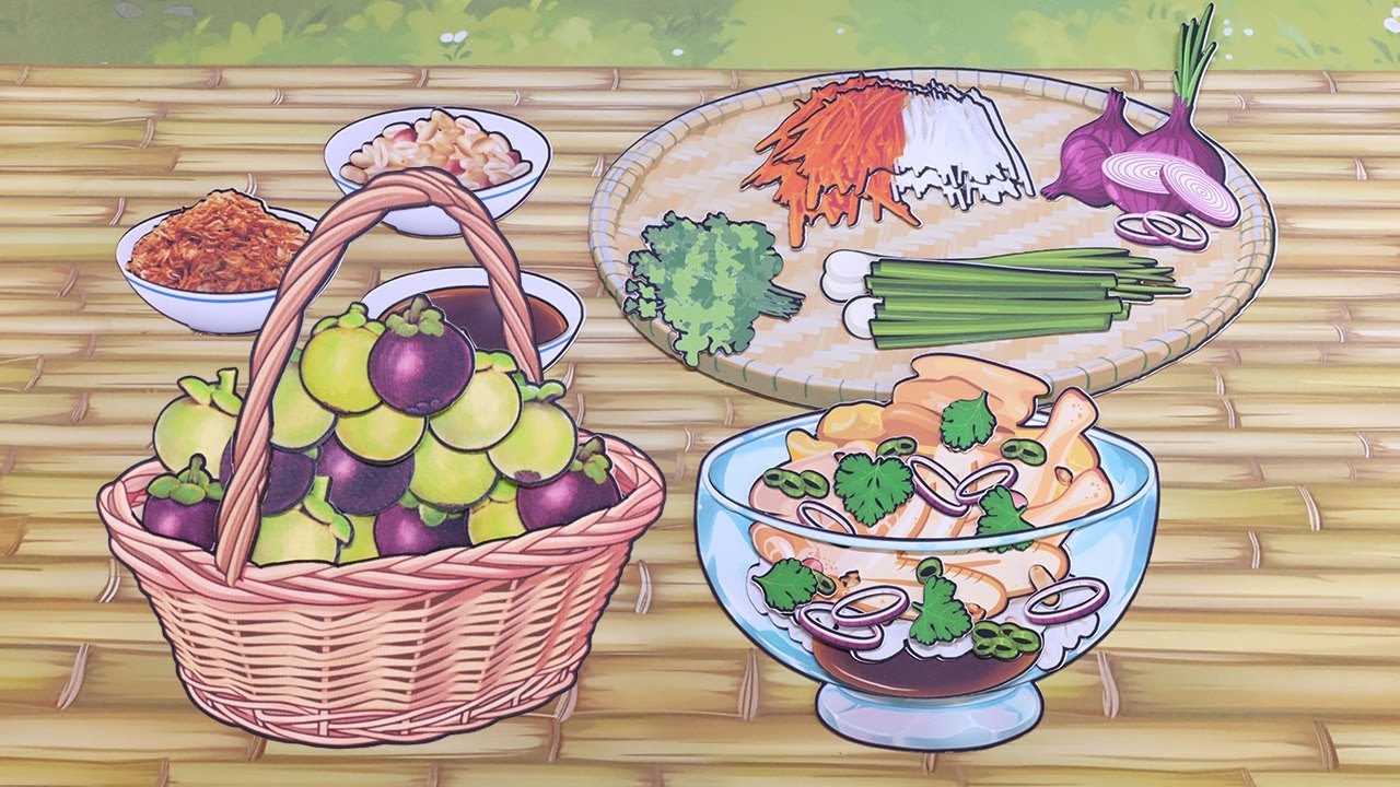 ASMR Mangosteen chicken salad - stop motion paper cooking