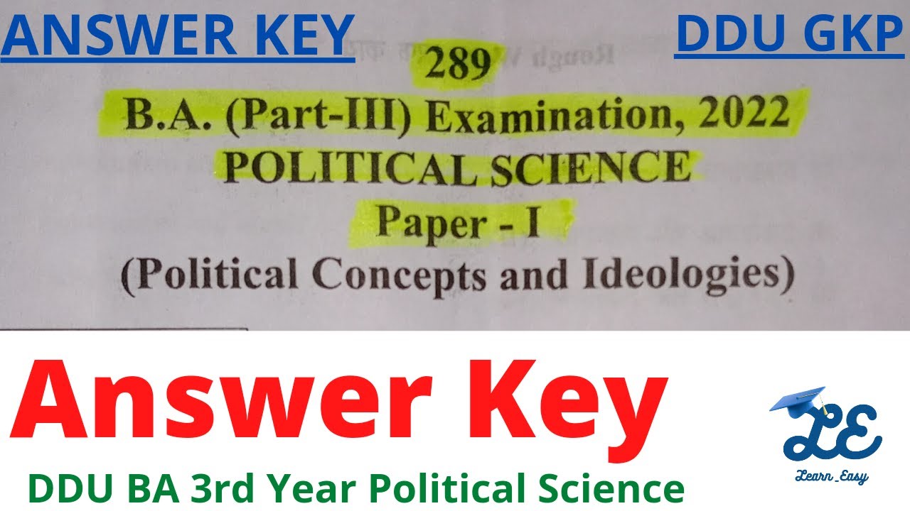 ANSWER KEY DDU BA 3rd Year Political Science Paper 1st 2022 |DDU Answer Key | ddu question paper |