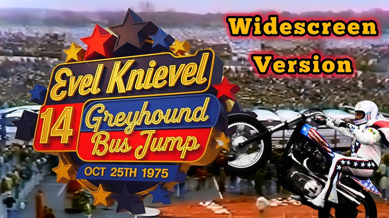 14-й прыжок на автобусе Greyhound Эвела Нивела, 25 октября 1975 г. Широкоэкранная версия.