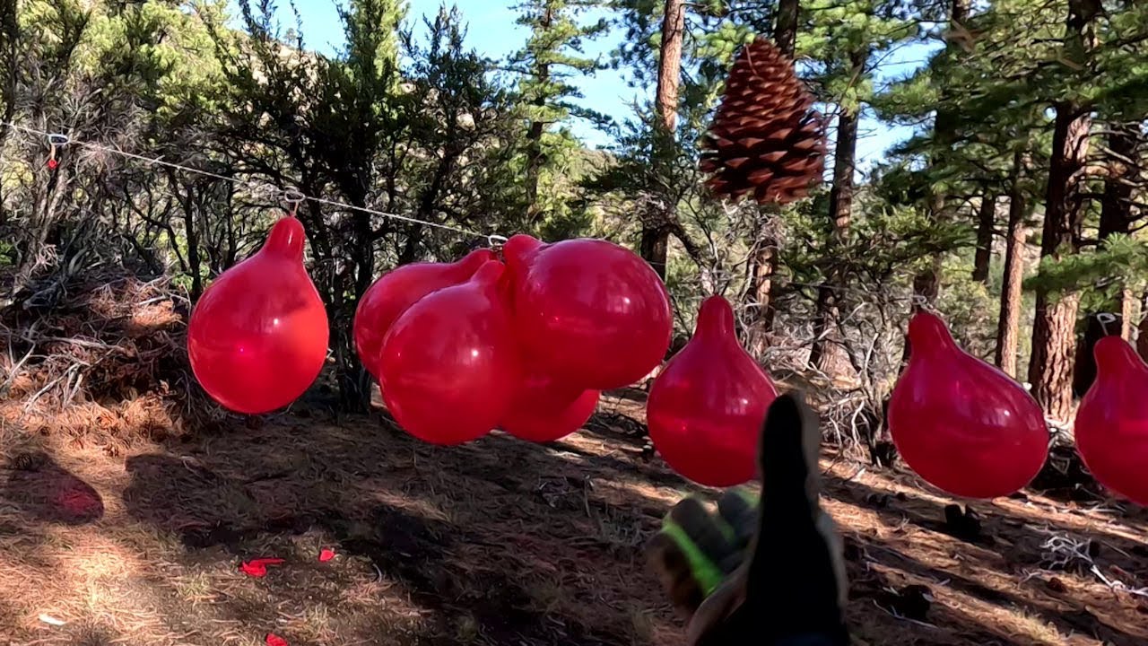 Popping 11 Red 18 Inch Balloons with Sticks and Pine Cones Game With Slow Motion, Play to Pop 55