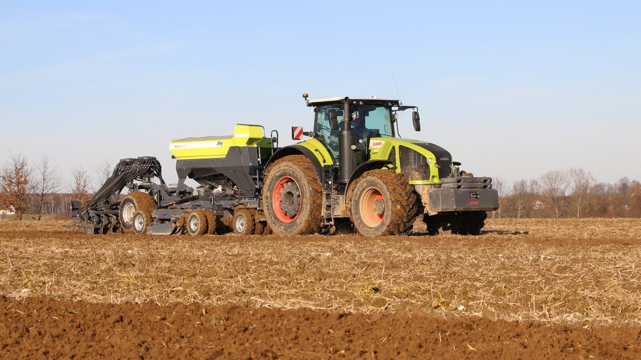Siewy Grochu w Gr.Skolarus. Claas Axion 960 & Sky MaxiDrill