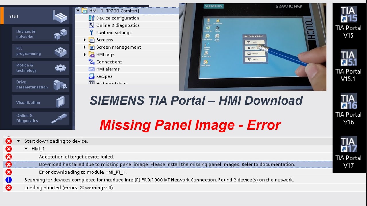 SC07. Как устранить ошибку «Отсутствие изображения» на панели Siemens TIA Portal Comfort