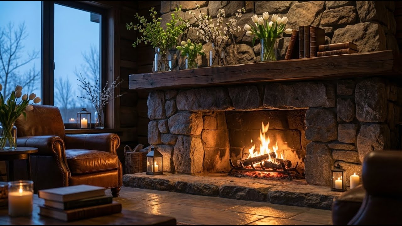 [Deep Sleep] Relaxing Jazz & Fire: Rustic Stone Hearth with Candles to Fall Asleep Instantly 🕯️