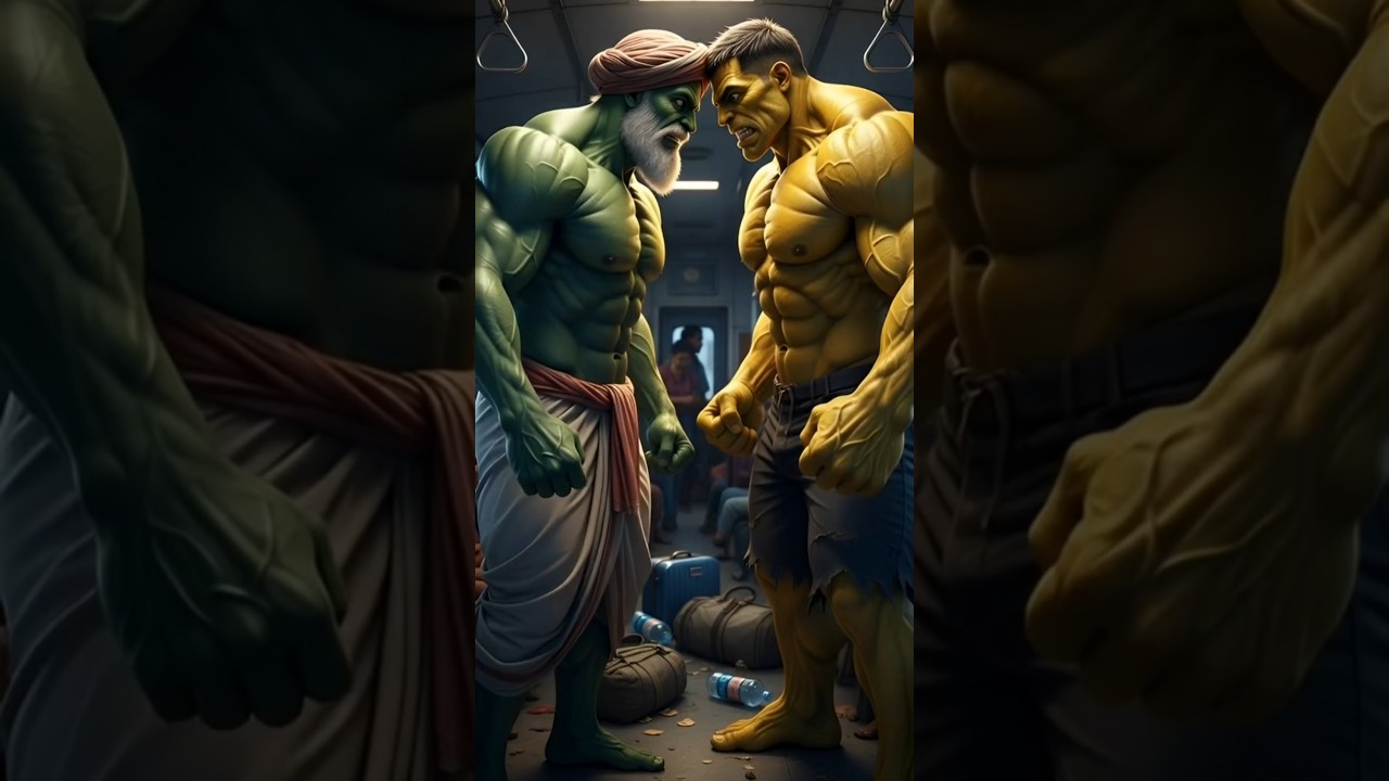Train Mein Yellow Hulk vs Giant Green Kisan 😱 