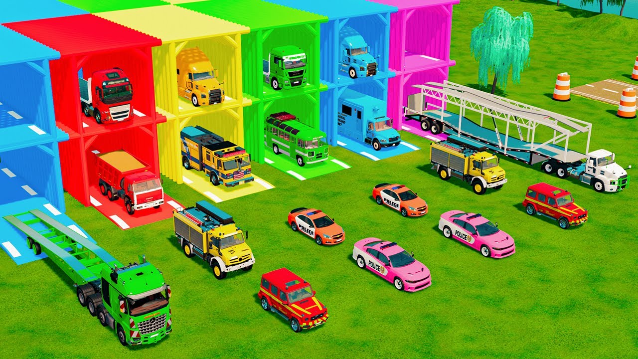 TRANSPORTING ALL POLICE VEHICLES, FIRE ENGINE, RESCUE TRUCK, AMBULANCE TO GARAGE - FS22