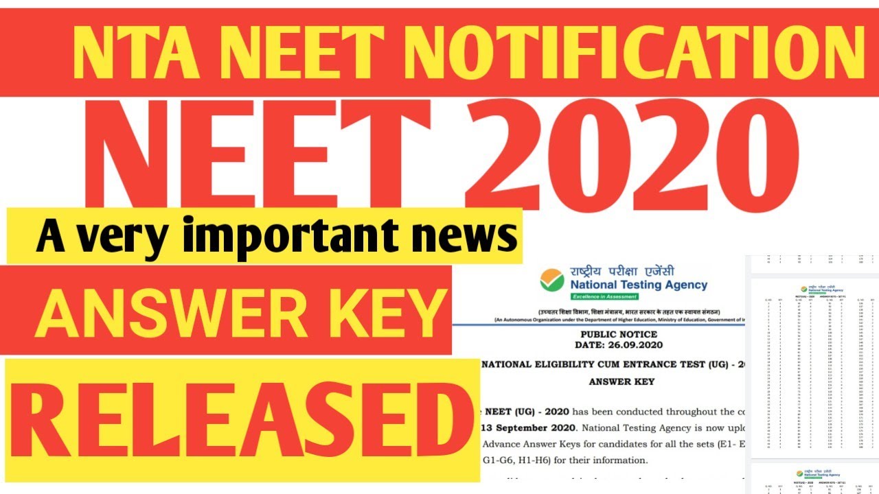 NTA neet notification/NEET 2020/Answer key neet 2020 released