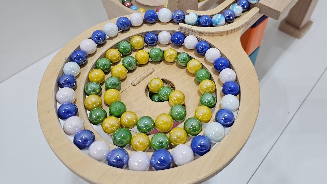 Marble Run ASMR☆HABA Wave Slope & Wooden Cuboro & Colorful Marbles & 小さな大工さん   Hubelino Knikkerbaan
