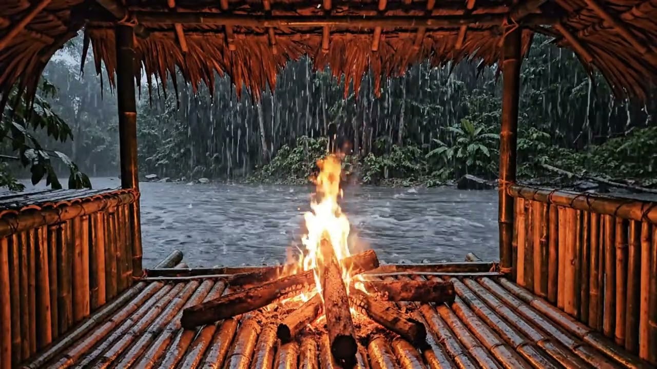 Sleep Instantly Tonight 🌲 River Flow, Crackling Fire & Gentle Piano