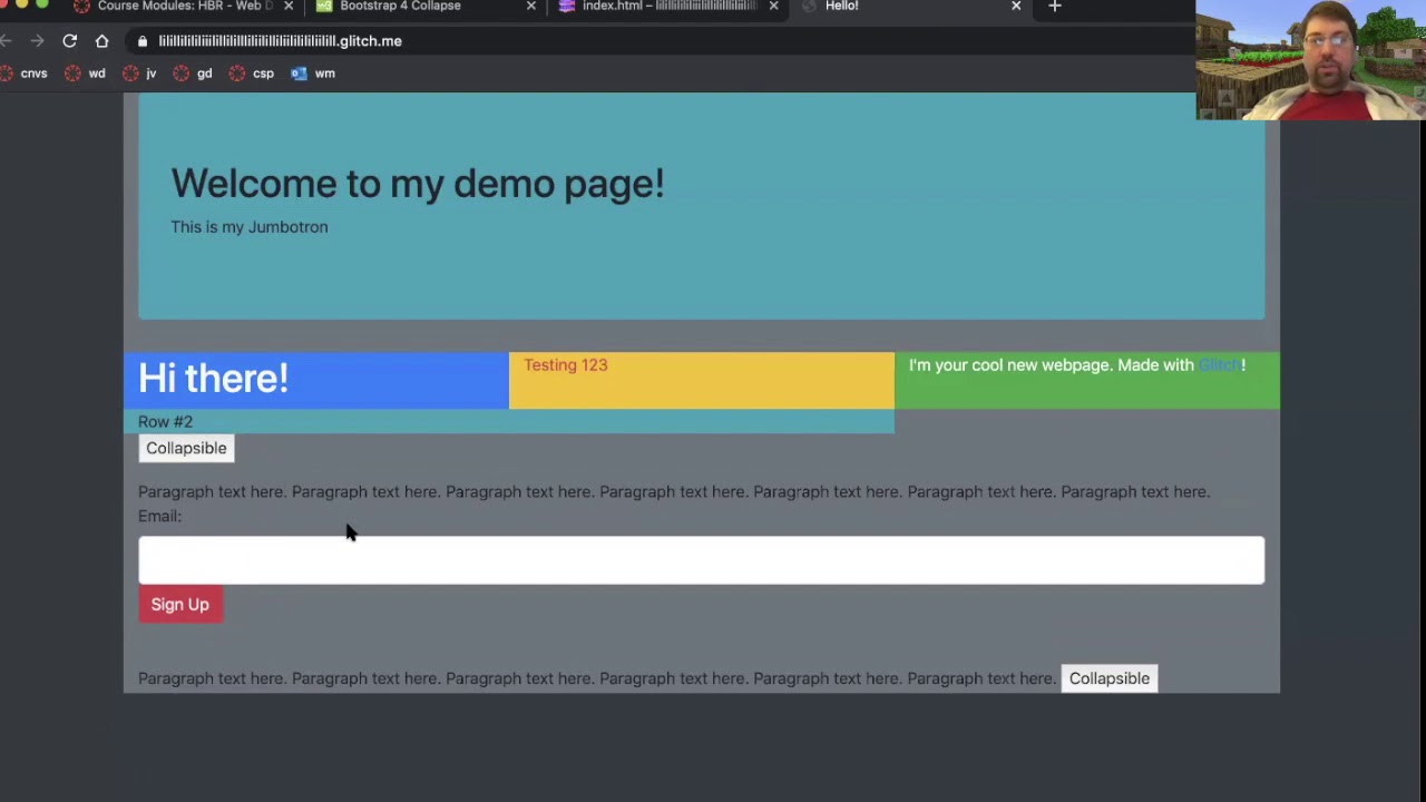 Bootstrap4 tutorial Input, Collapse, and Display